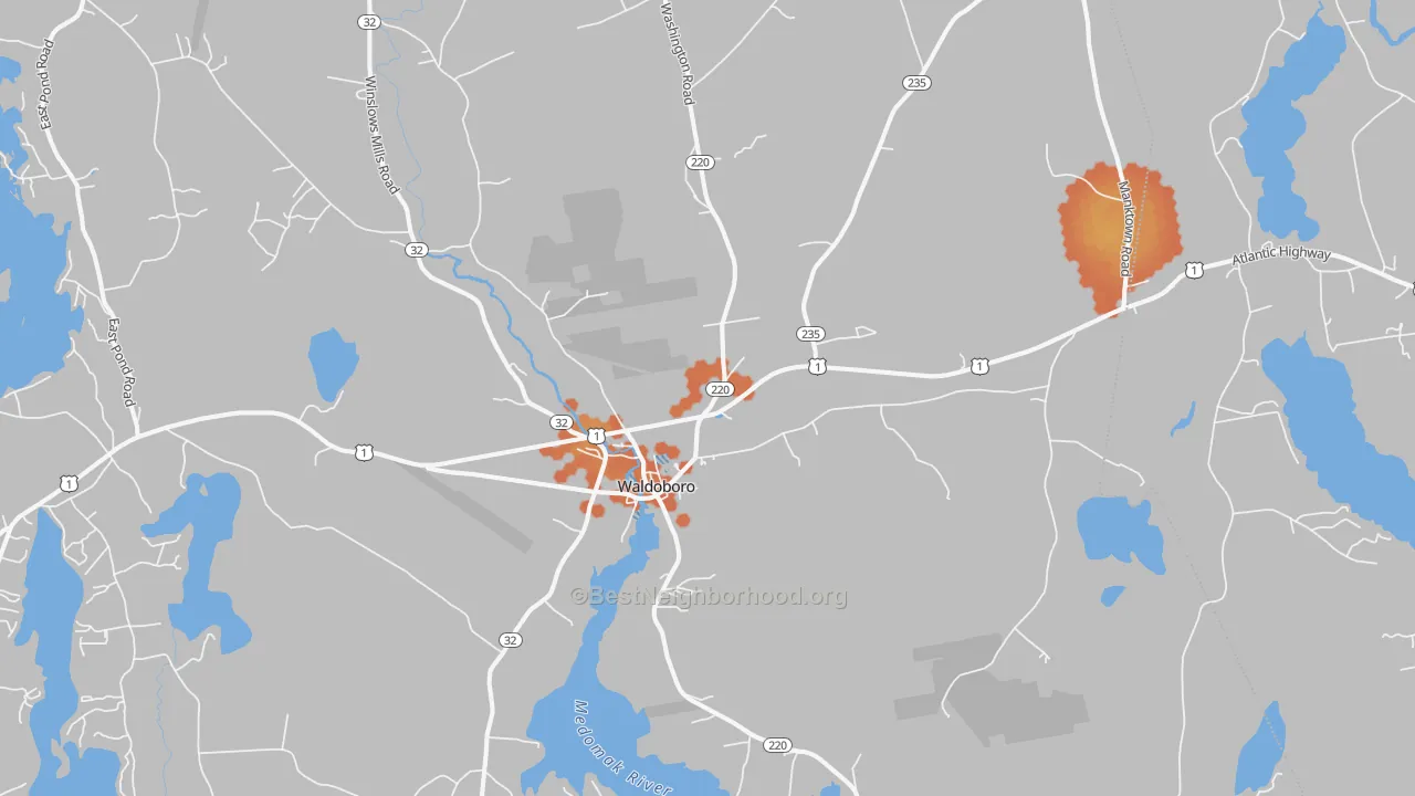 Bike Grade map of Waldoboro, ME