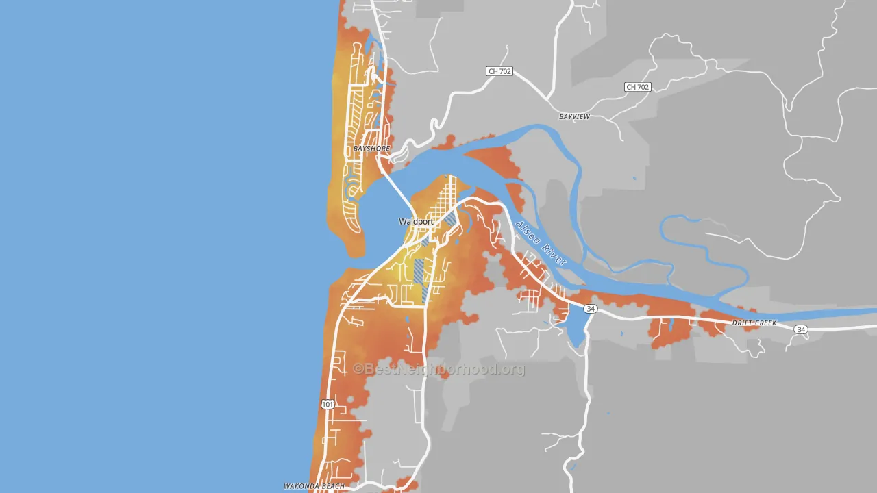 Bike Grade map of Waldport, OR
