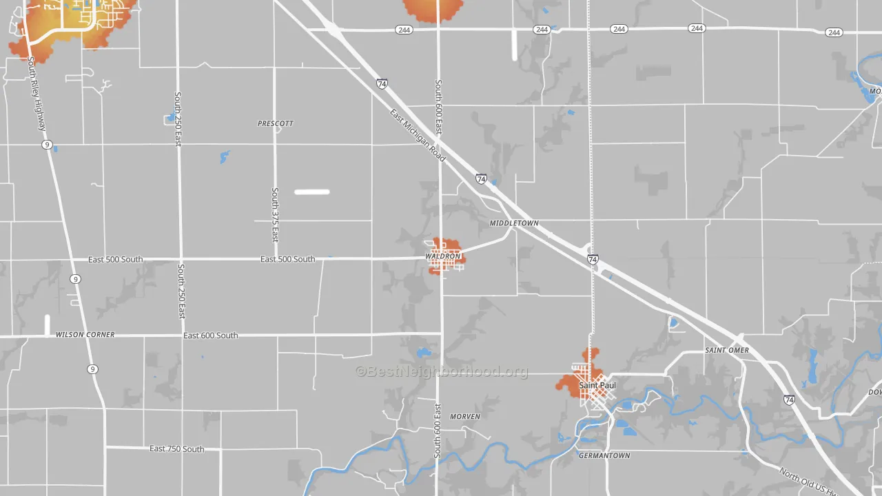 Bike Grade map of Waldron, IN