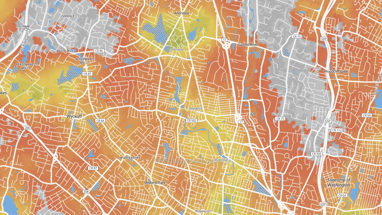 Bike Grade map of Waldwick, NJ