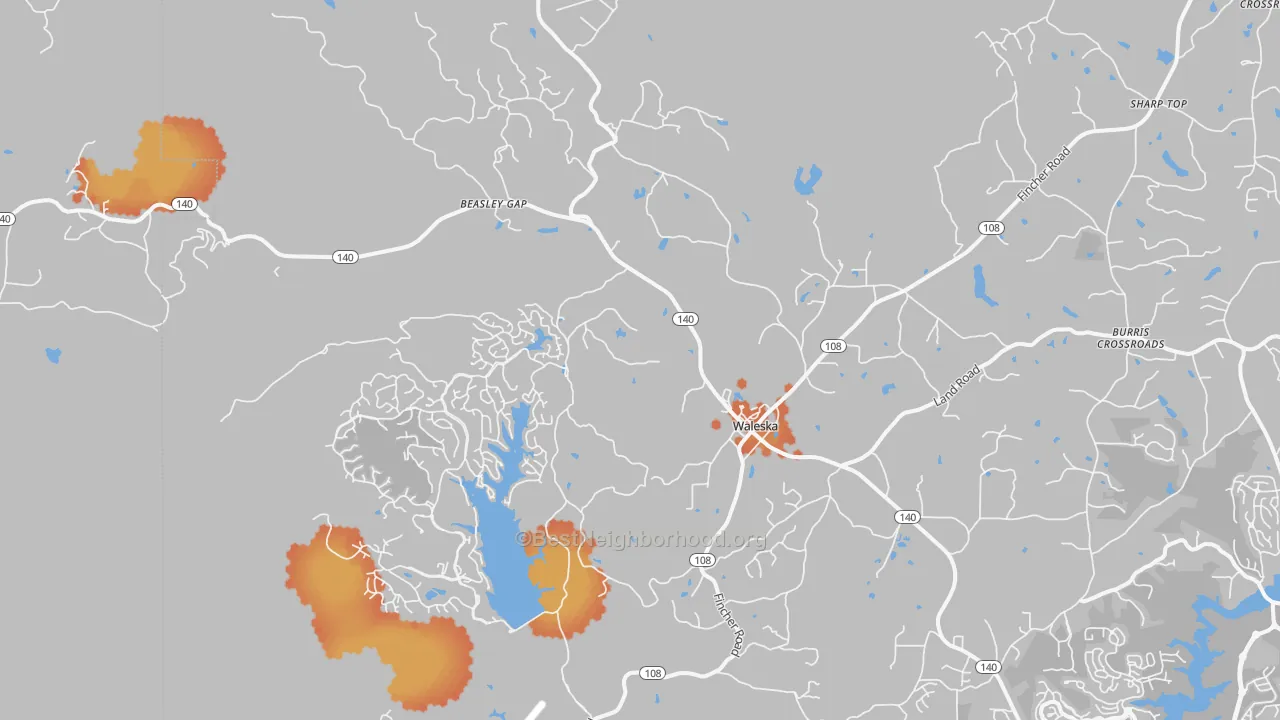 Bike Grade map of Waleska, GA