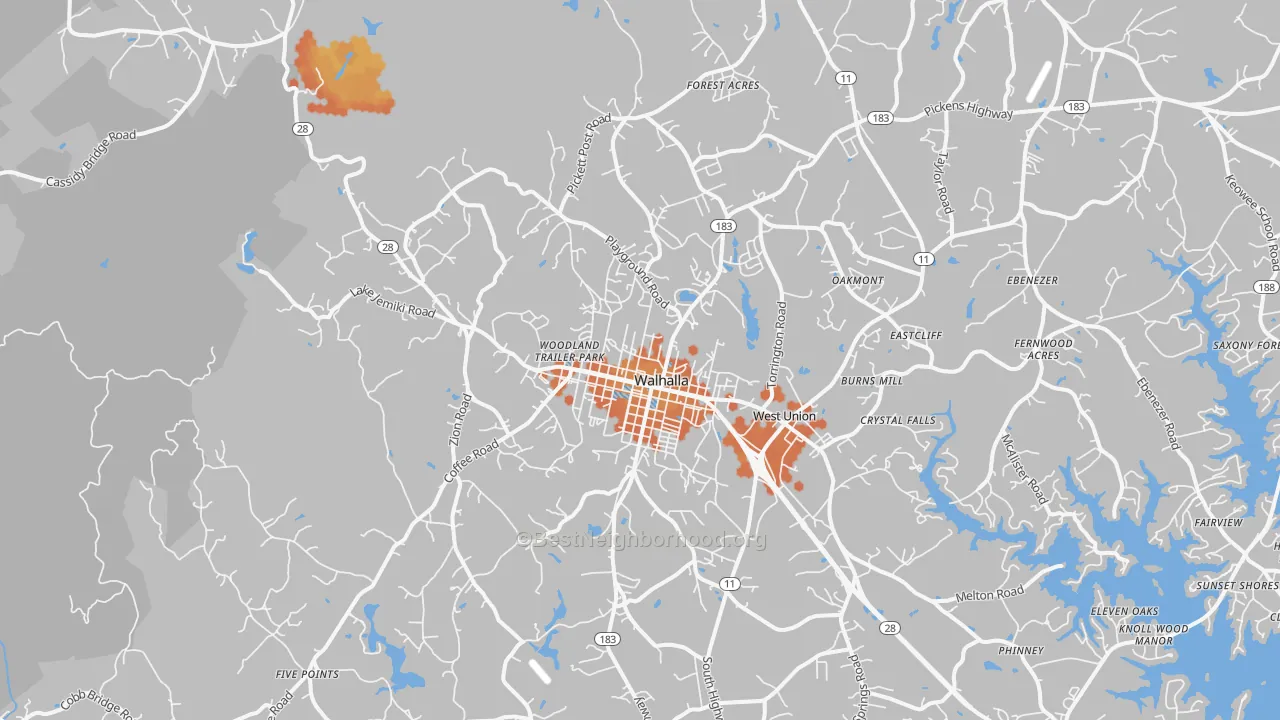 Bike Grade map of Walhalla, SC