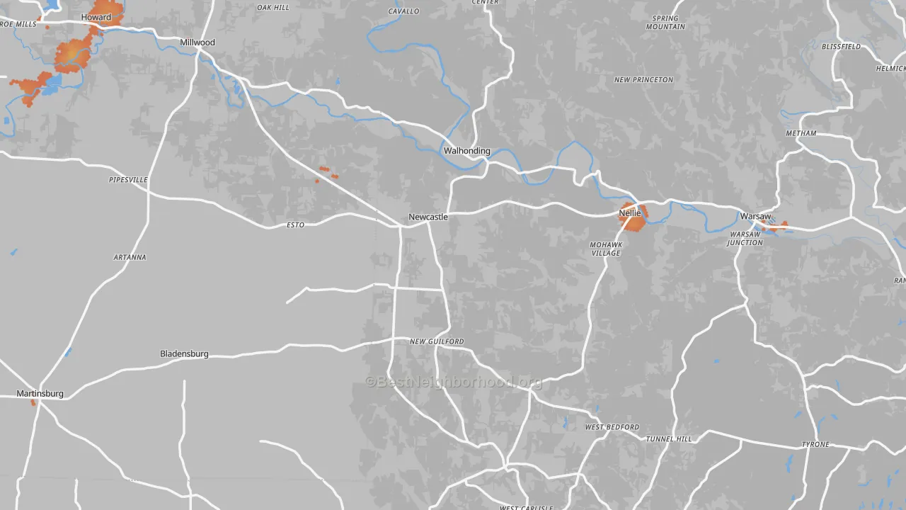 Bike Grade map of Walhonding, OH