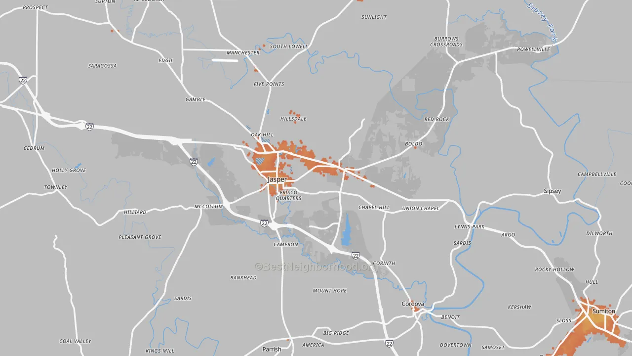 Bike Grade map of Walker County, AL