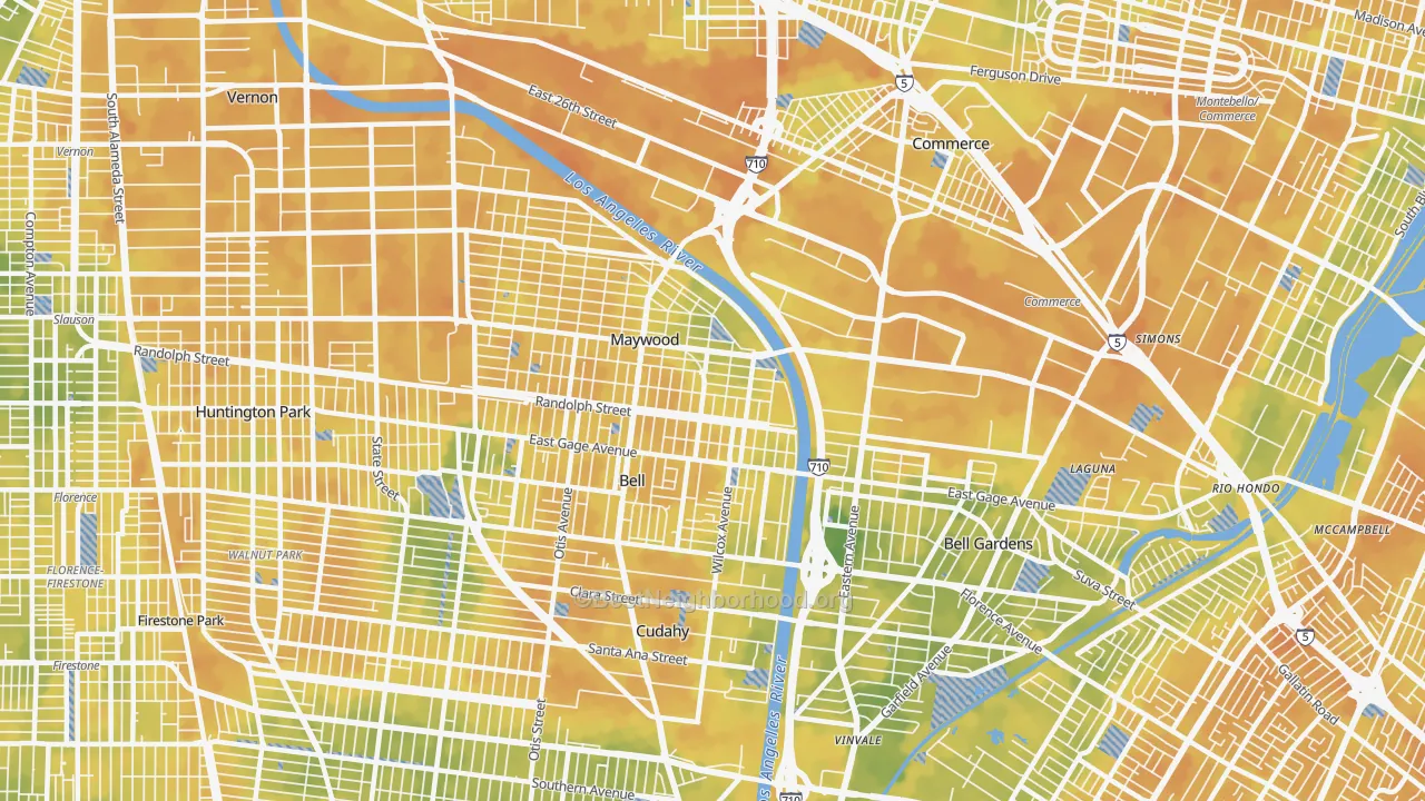 Bike Grade map of Walker, Maywood, CA