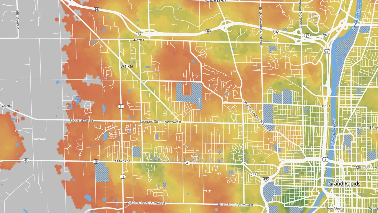 Bike Grade map of Walker, MI
