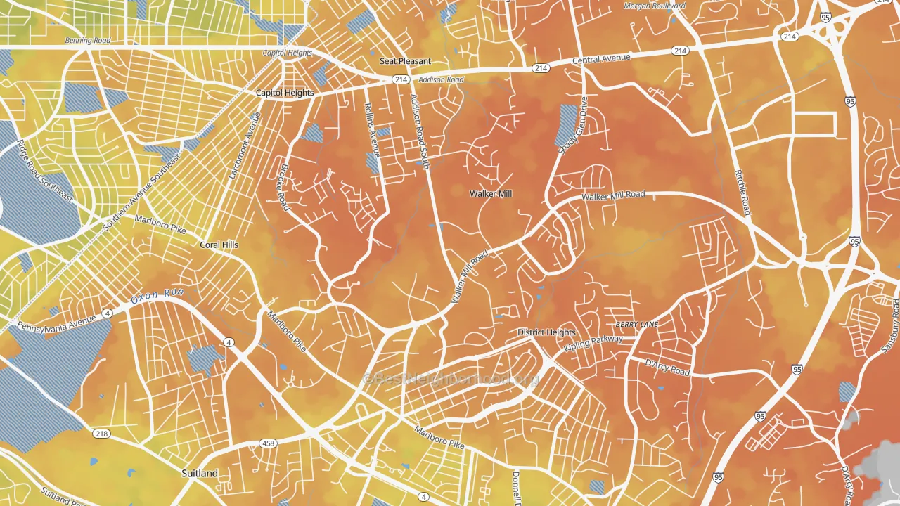 Bike Grade map of Walker Mill, District Heights, MD