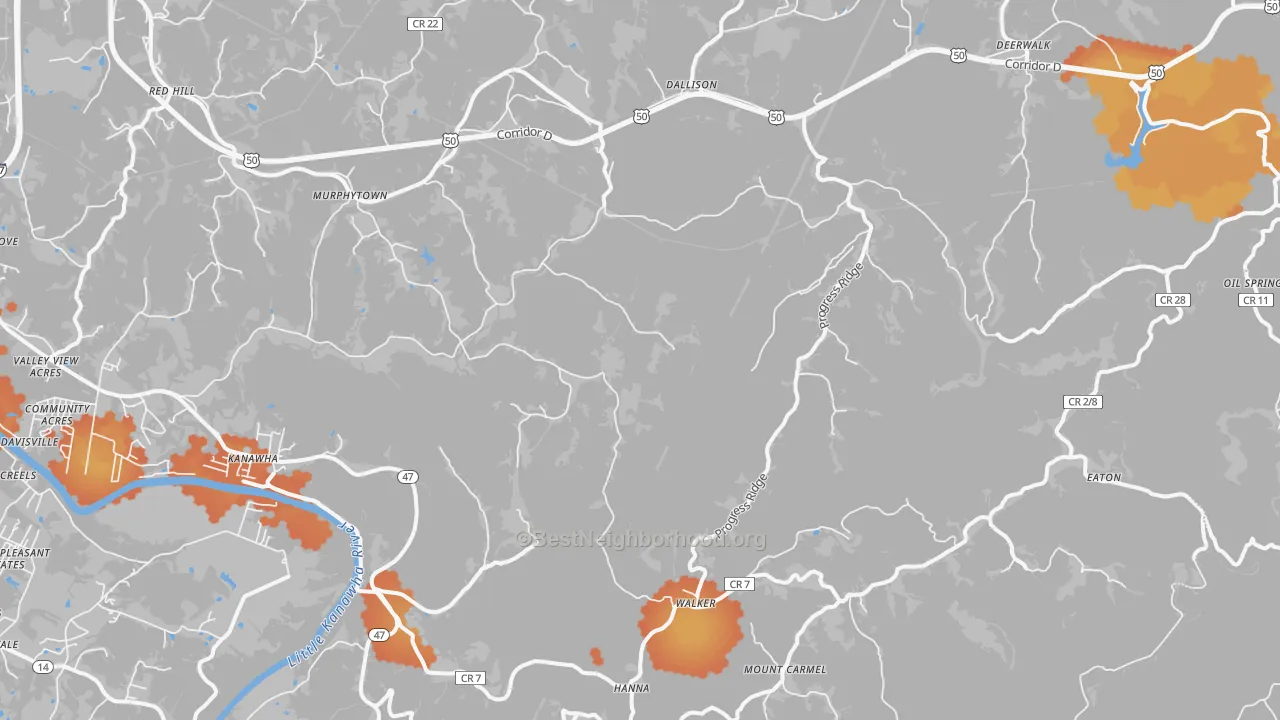 Bike Grade map of Walker, WV