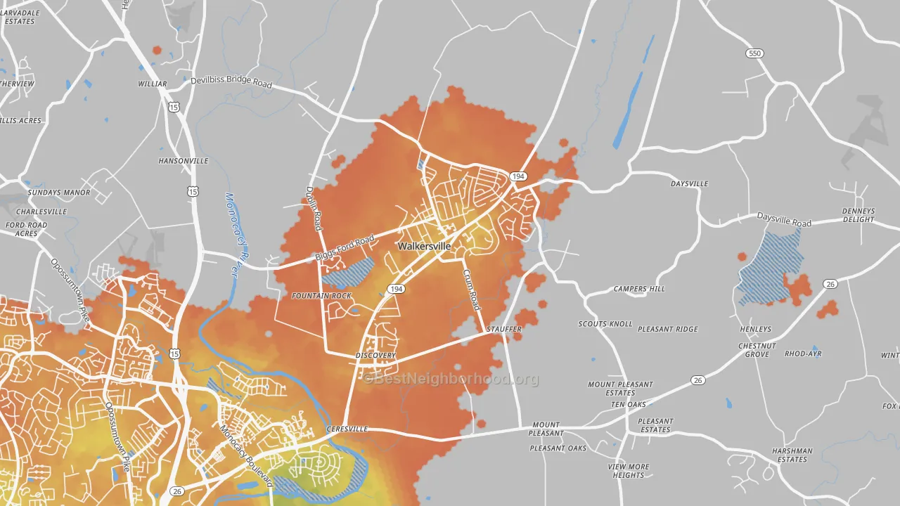 Bike Grade map of Walkersville, MD