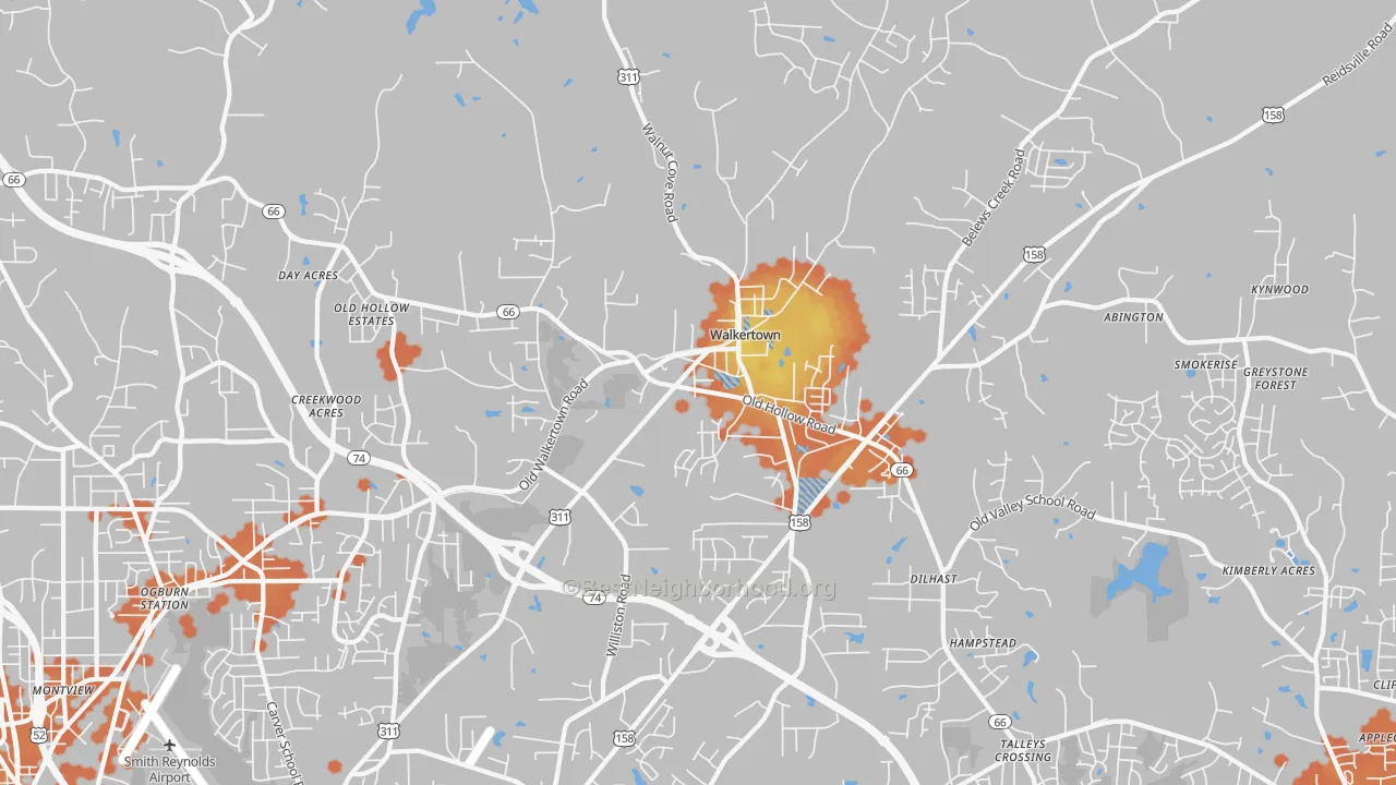 Bike Grade map of Walkertown, NC
