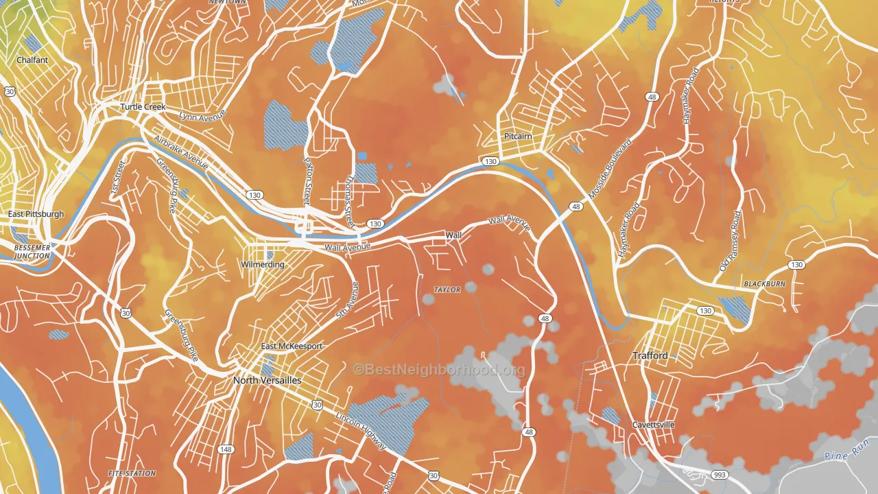 Bike Grade map of Wall, PA
