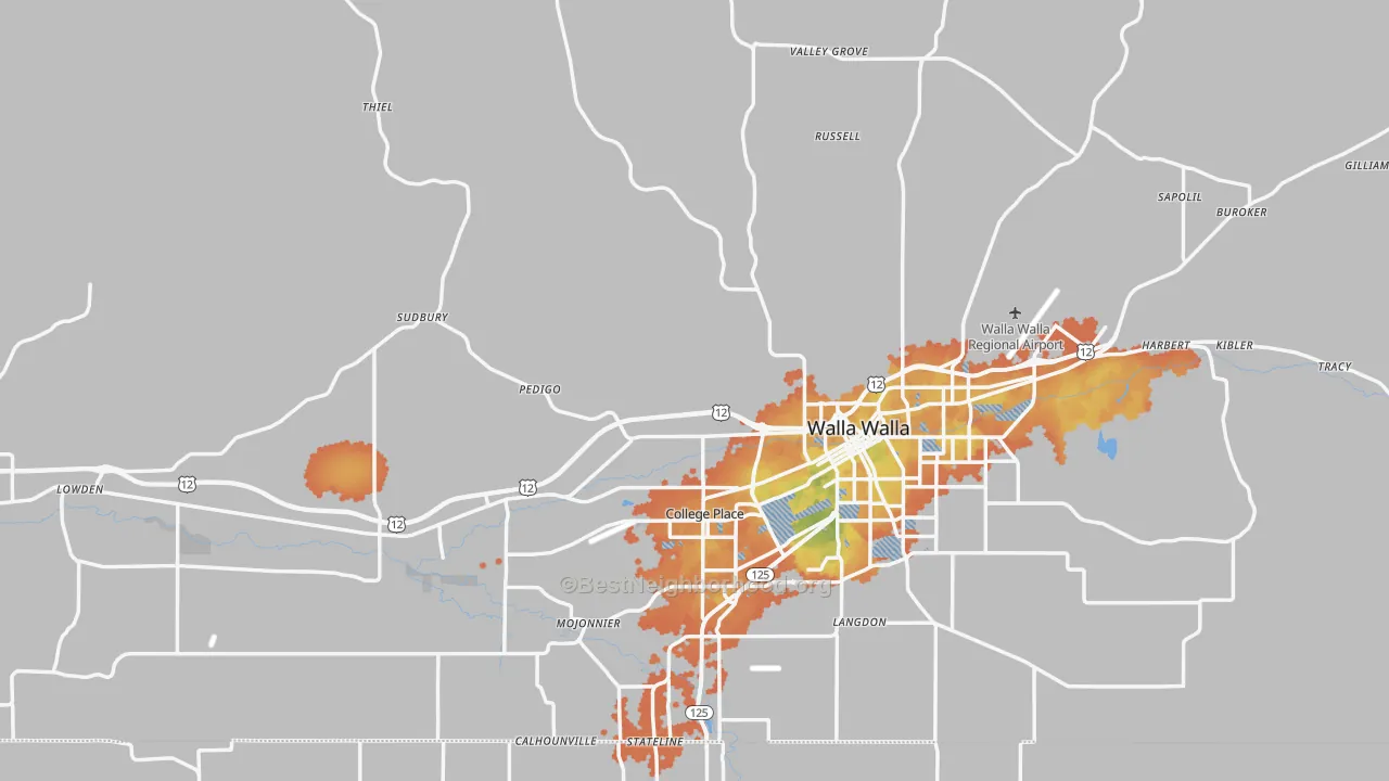 Bike Grade map of Walla Walla County, WA