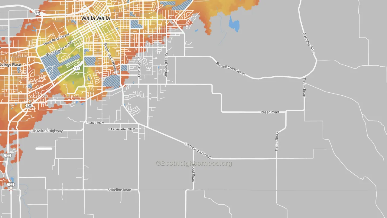 Bike Grade map of Walla Walla East, WA