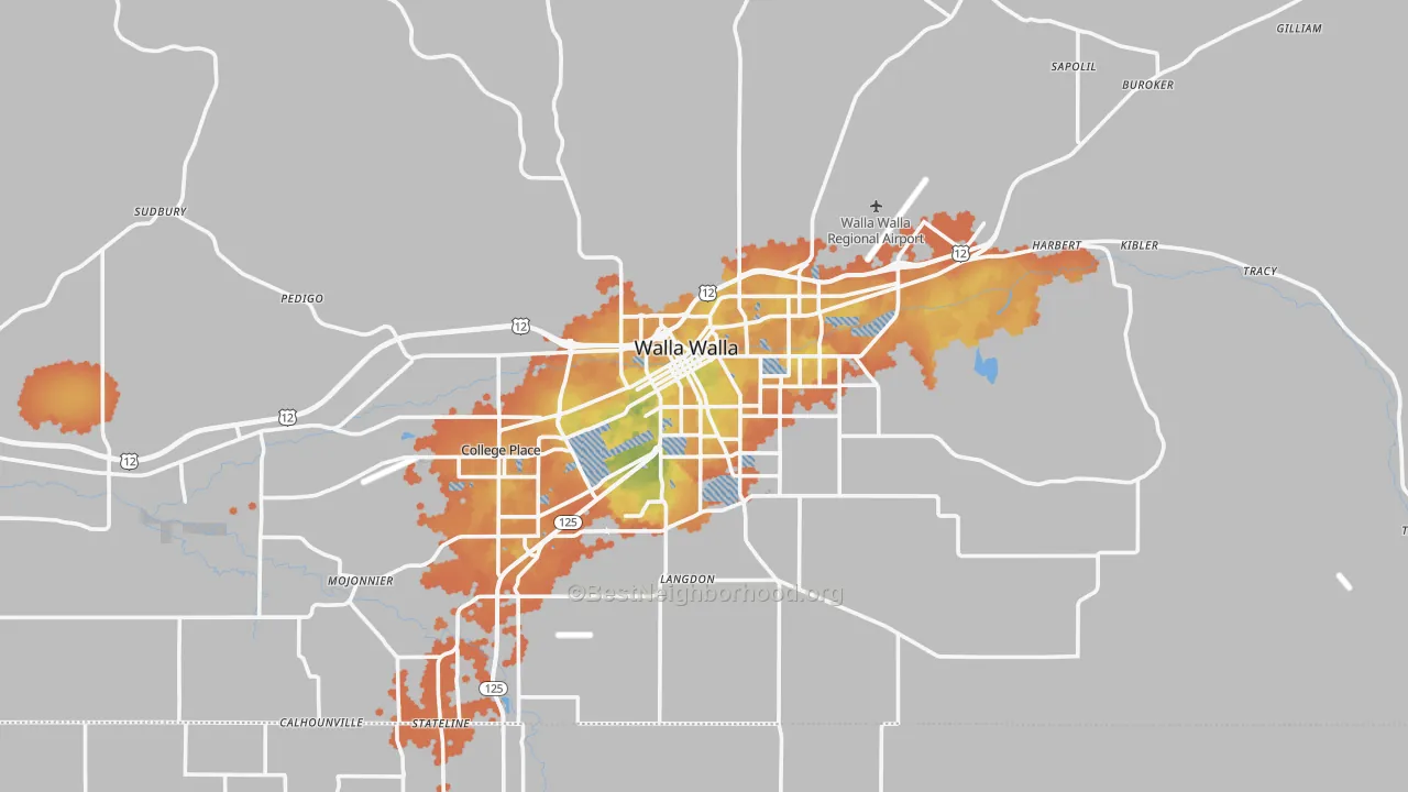 Bike Grade map of Walla Walla, WA