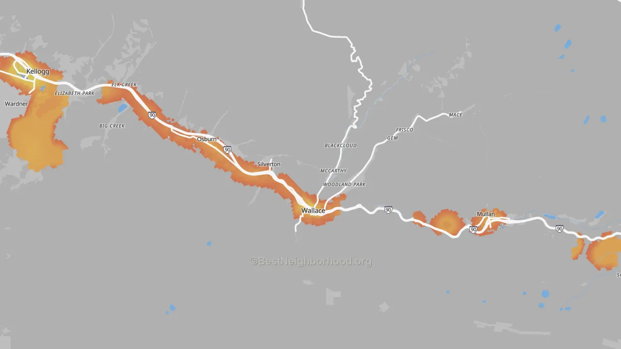 Bike Grade map of Wallace, ID