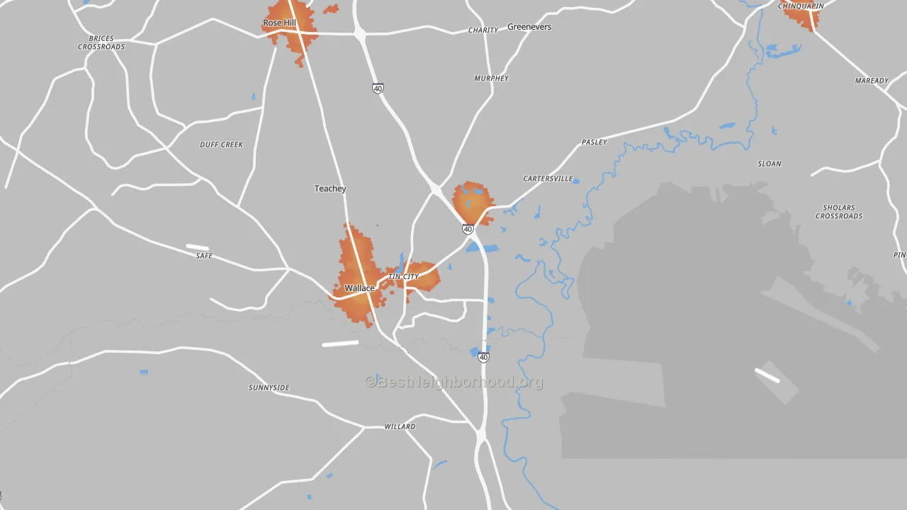 Bike Grade map of Wallace, NC