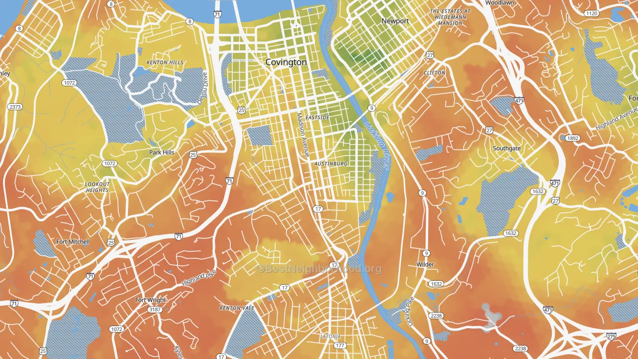 Bike Grade map of Wallace Woods, Covington, KY