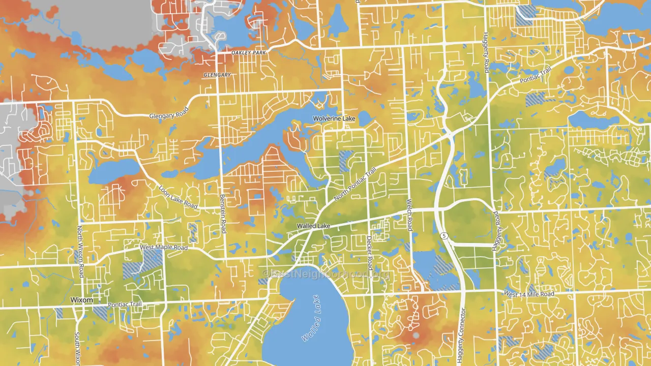 Bike Grade map of Walled Lake, MI