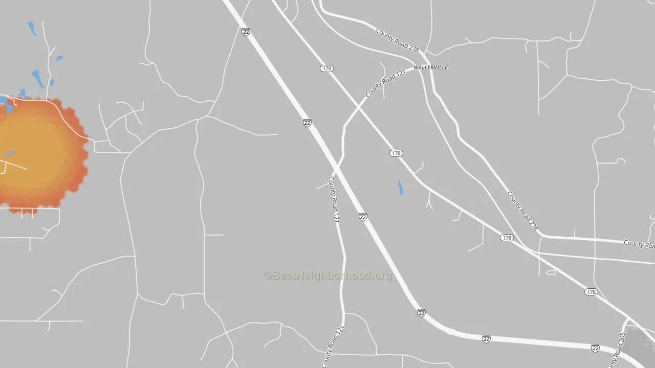 Bike Grade map of Wallerville, MS