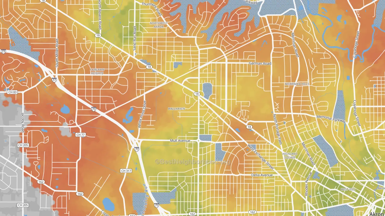 Bike Grade map of Wallhaven, Akron, OH