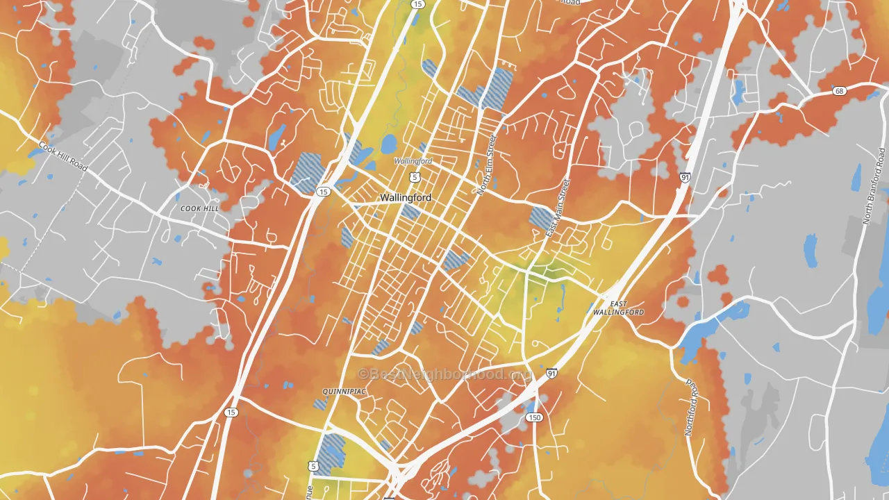 Bike Grade map of Wallingford Center, CT