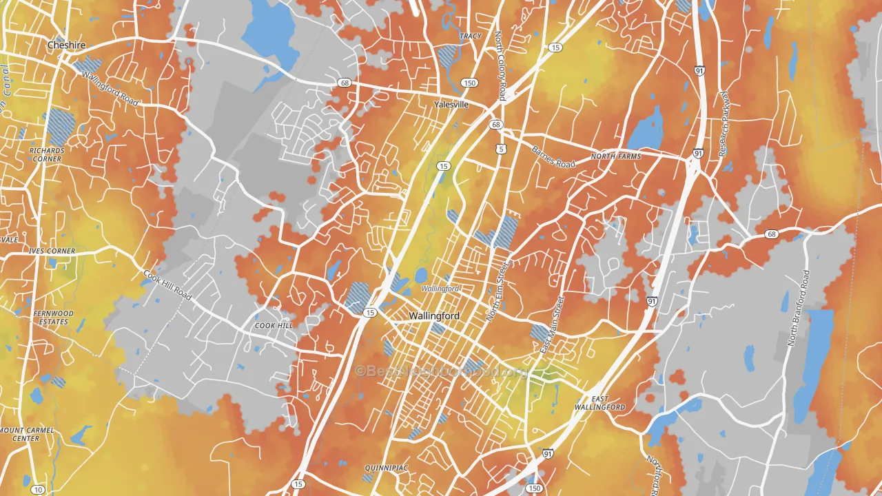 Bike Grade map of Wallingford, CT