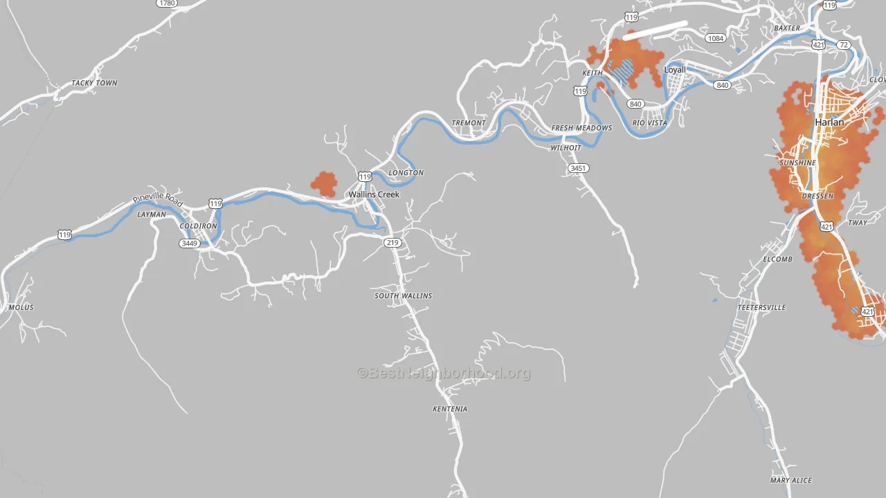 Bike Grade map of Wallins Creek, KY