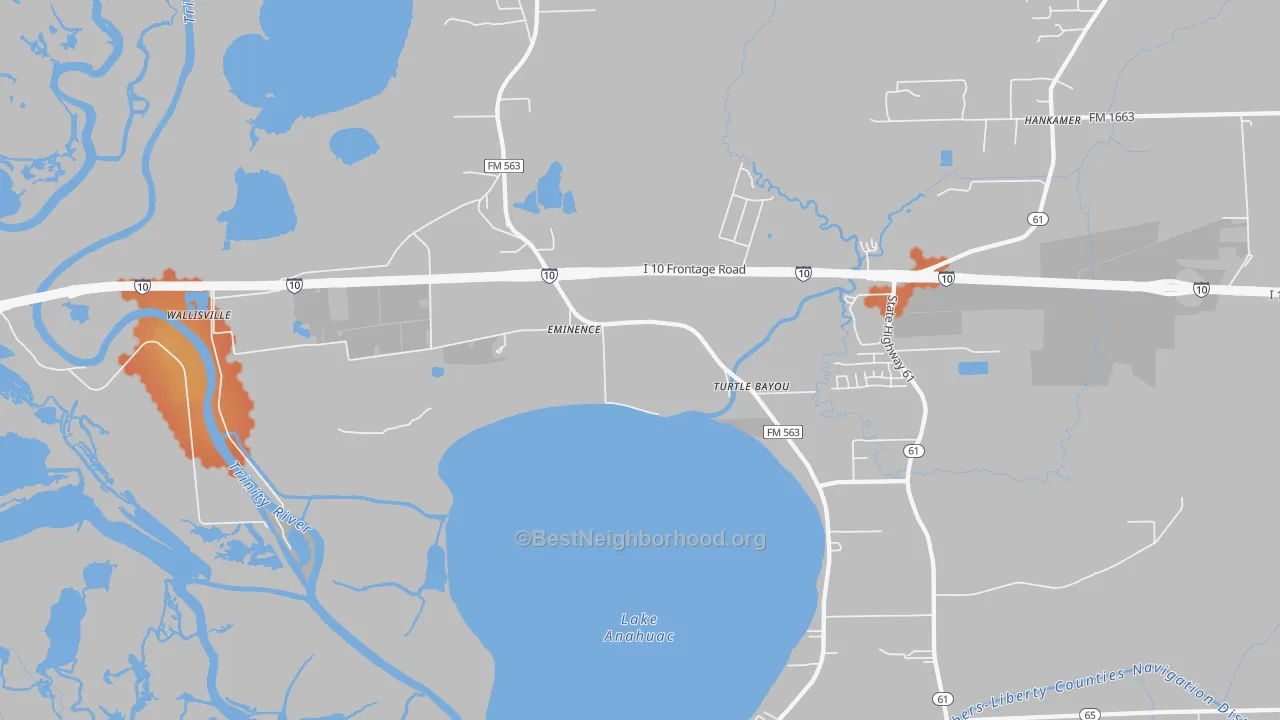 Bike Grade map of Wallisville, TX
