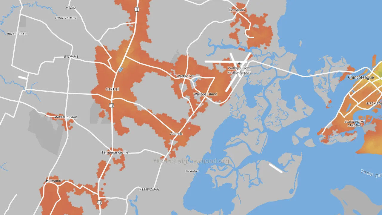 Bike Grade map of Wallops Island, VA
