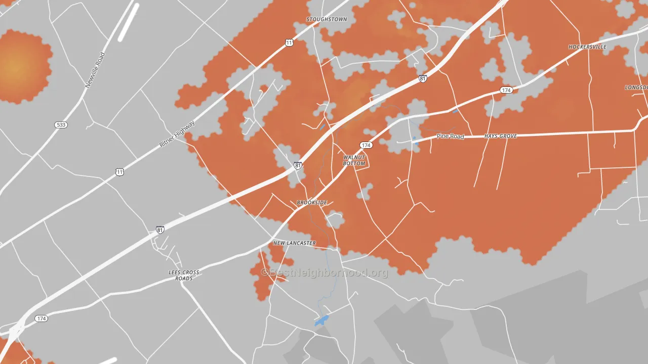 Bike Grade map of Walnut Bottom, PA