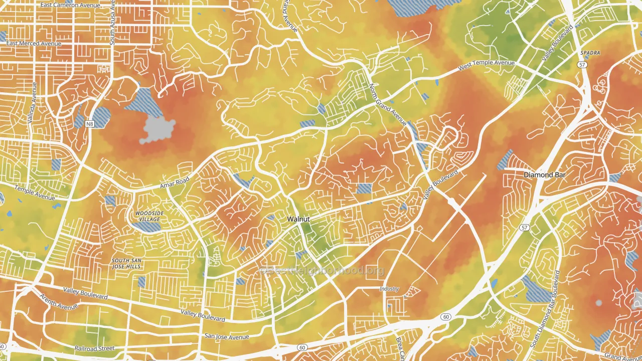 Bike Grade map of Walnut, CA