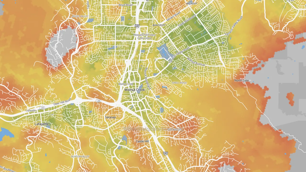 Bike Grade map of Walnut Creek, CA