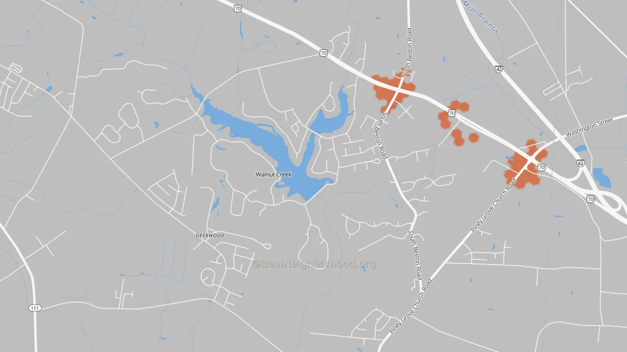 Bike Grade map of Walnut Creek, NC