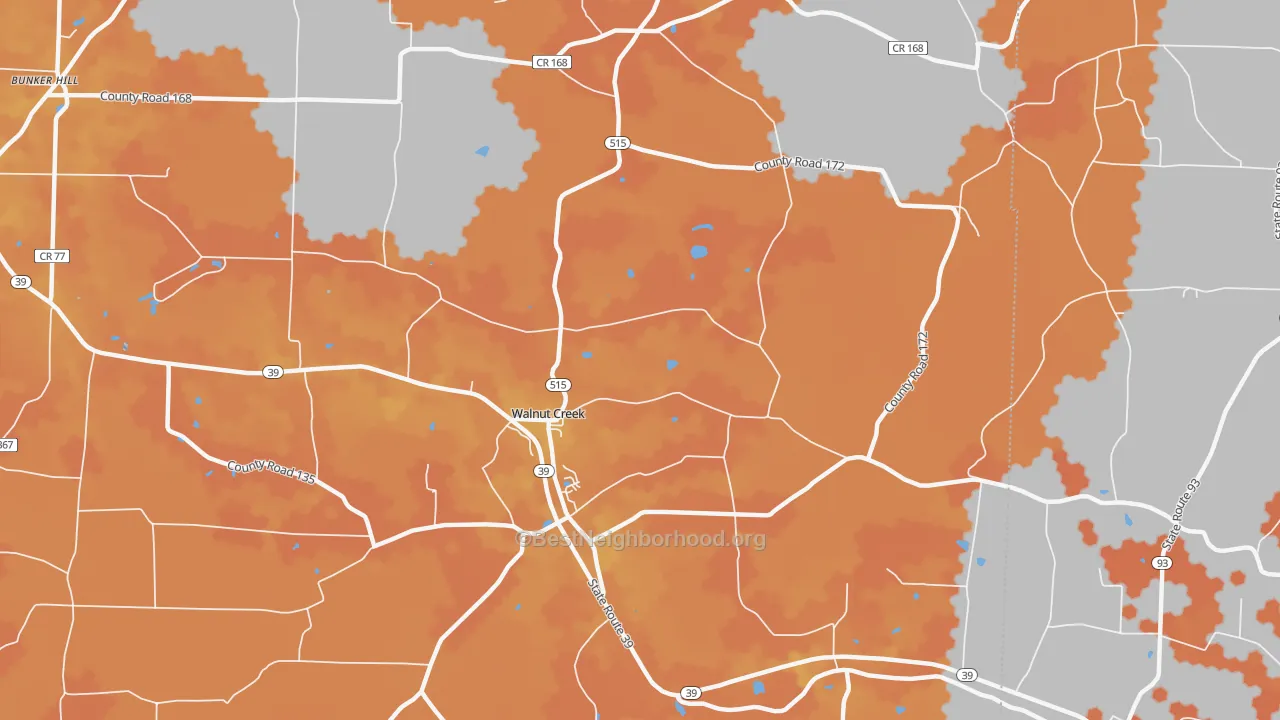 Bike Grade map of Walnut Creek, OH