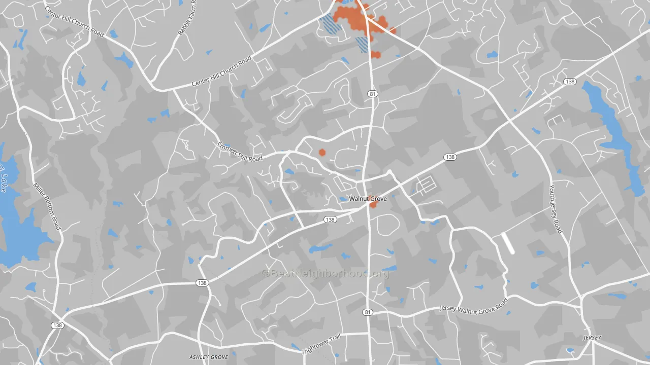 Bike Grade map of Walnut Grove, GA