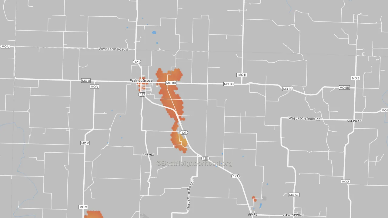 Bike Grade map of Walnut Grove, MO