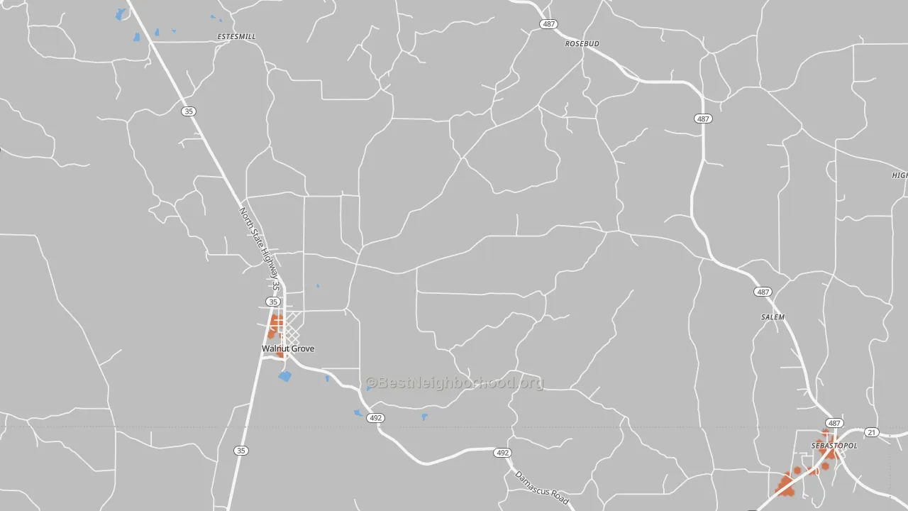 Bike Grade map of Walnut Grove, MS