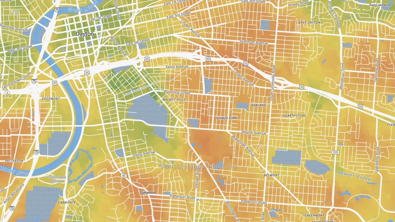 Bike Grade map of Walnut Hills-Dayton, Dayton, OH