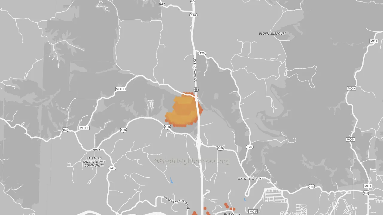 Bike Grade map of Walnut Shade, MO