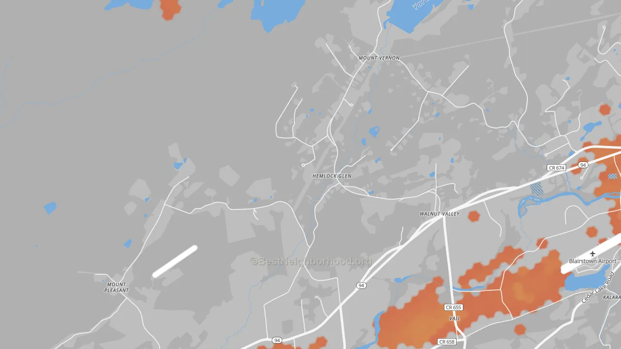 Bike Grade map of Walnut Valley, NJ