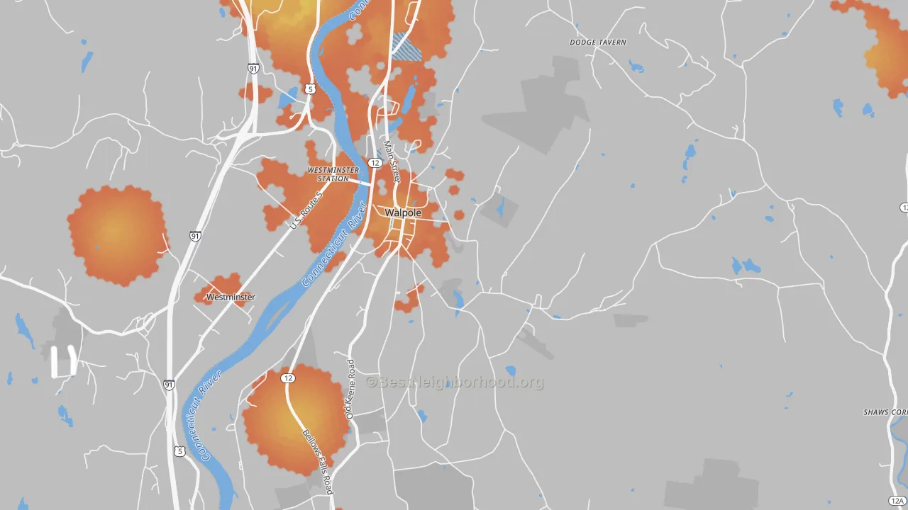 Bike Grade map of Walpole, NH