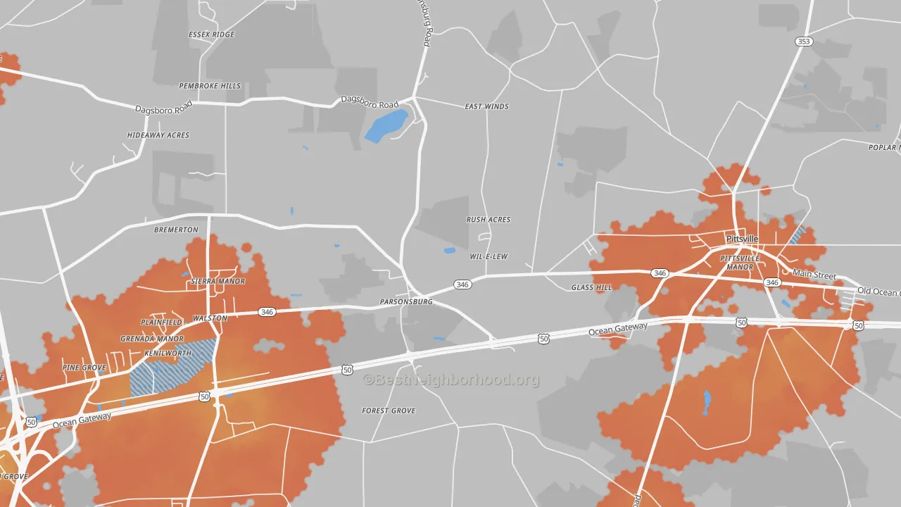 Bike Grade map of Walston, MD