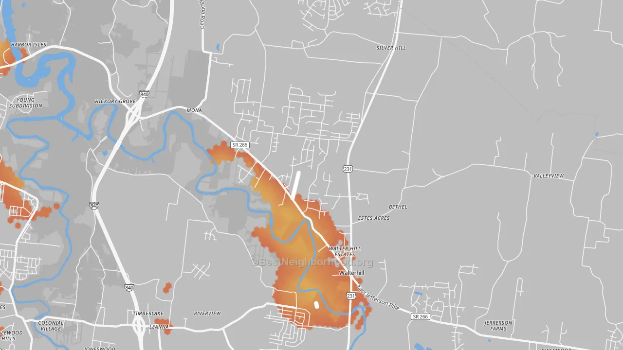 Bike Grade map of Walterhill, TN