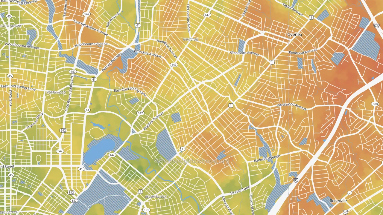 Bike Grade map of Waltherson, Baltimore, MD