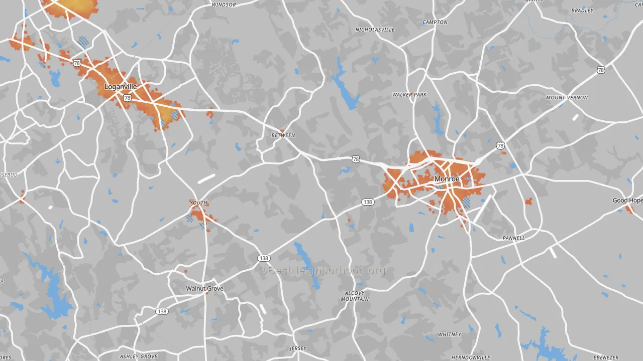 Bike Grade map of Walton County, GA
