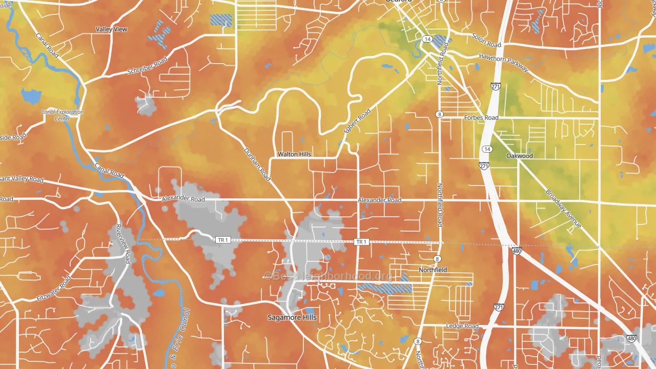 Bike Grade map of Walton Hills, OH