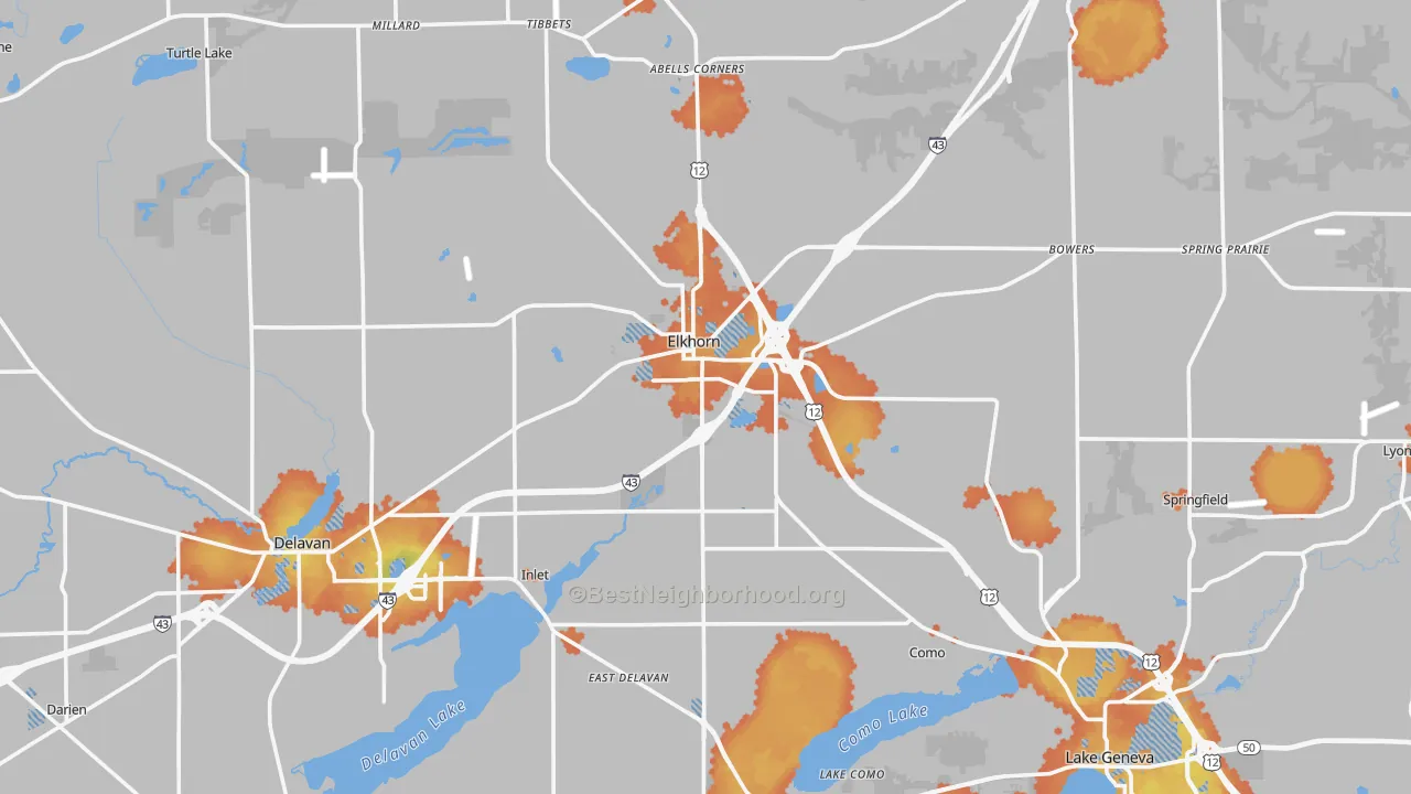 Bike Grade map of Walworth County, WI