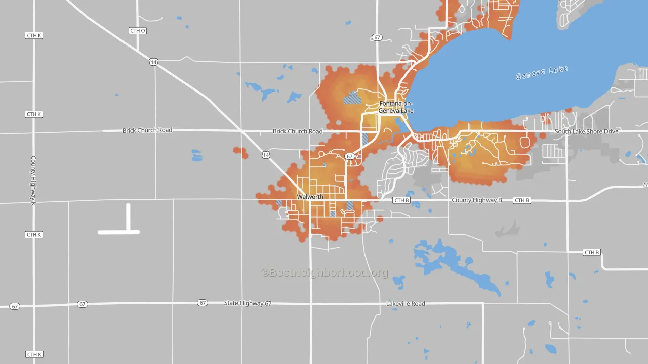 Bike Grade map of Walworth, WI