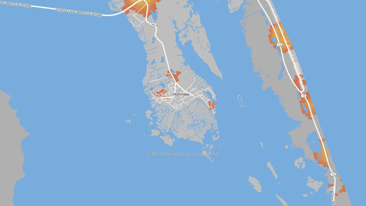 Bike Grade map of Wanchese, NC