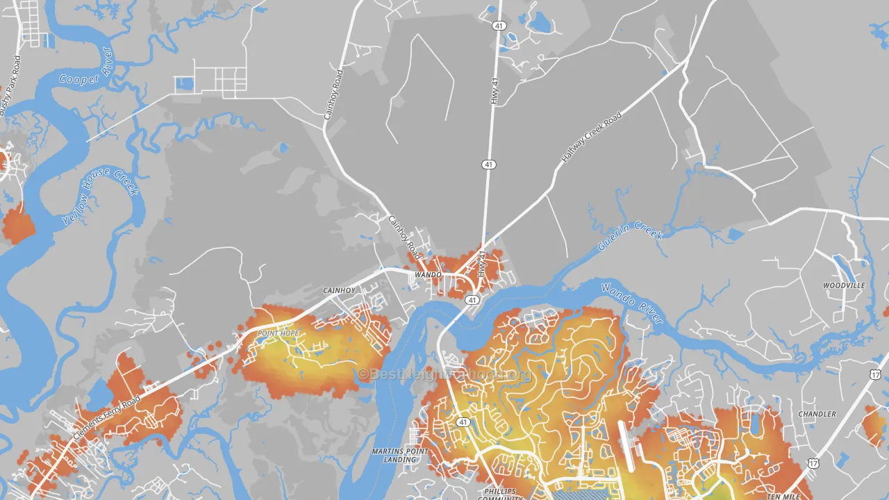 Bike Grade map of Wando, SC